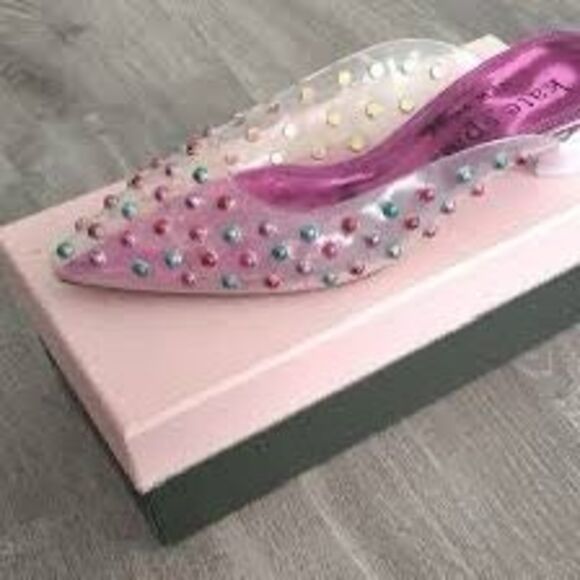 NWT! Kate Spade New York Honor Pumps, pink & clear upper with multi color embell - Picture 3 of 6